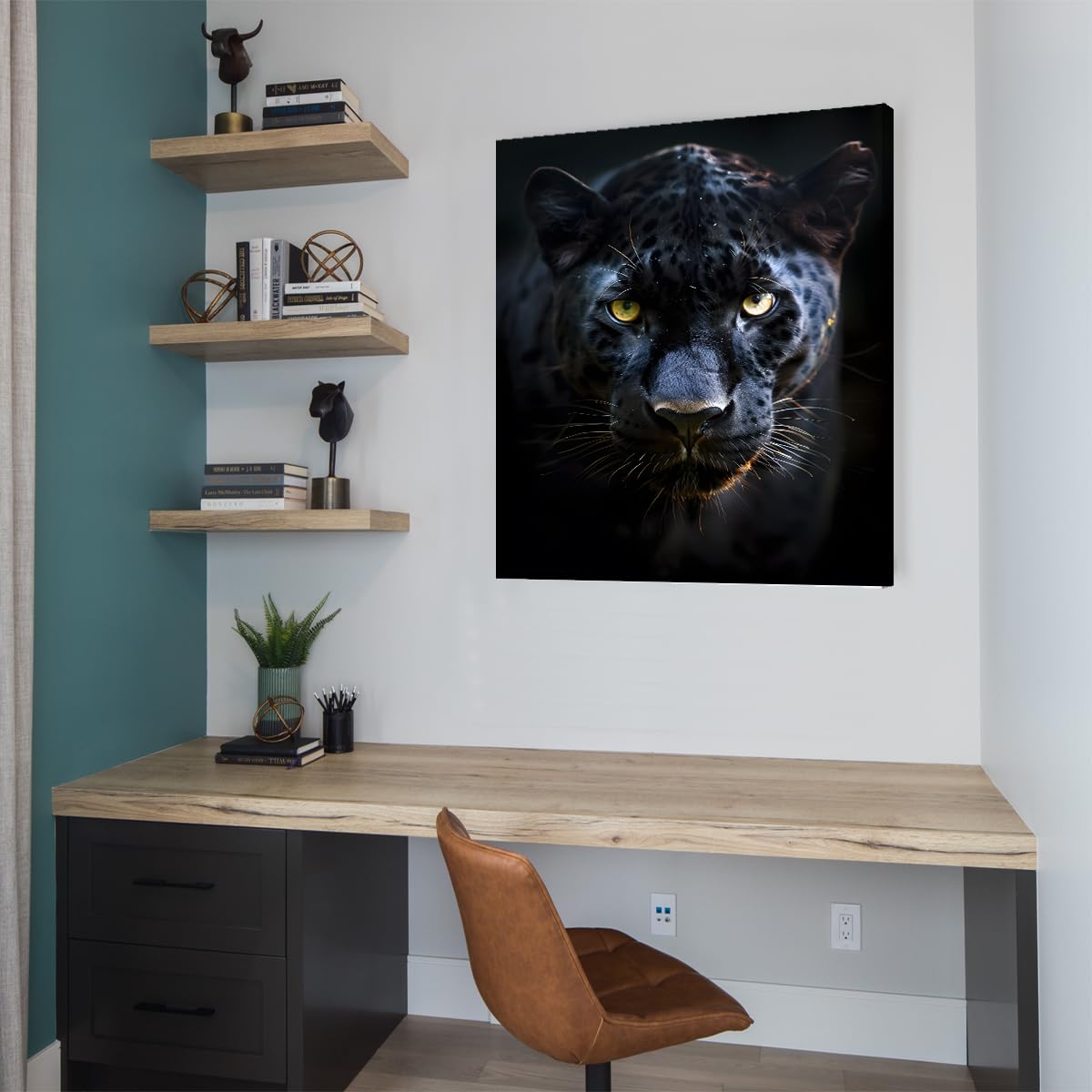 Via Vela Imprimés gothiques sur toile léopard noir peintures de faune urbaine affiche d’animaux sombres art mural unique t-shirts pour appartement salon loft décoration intérieure 50x60cm