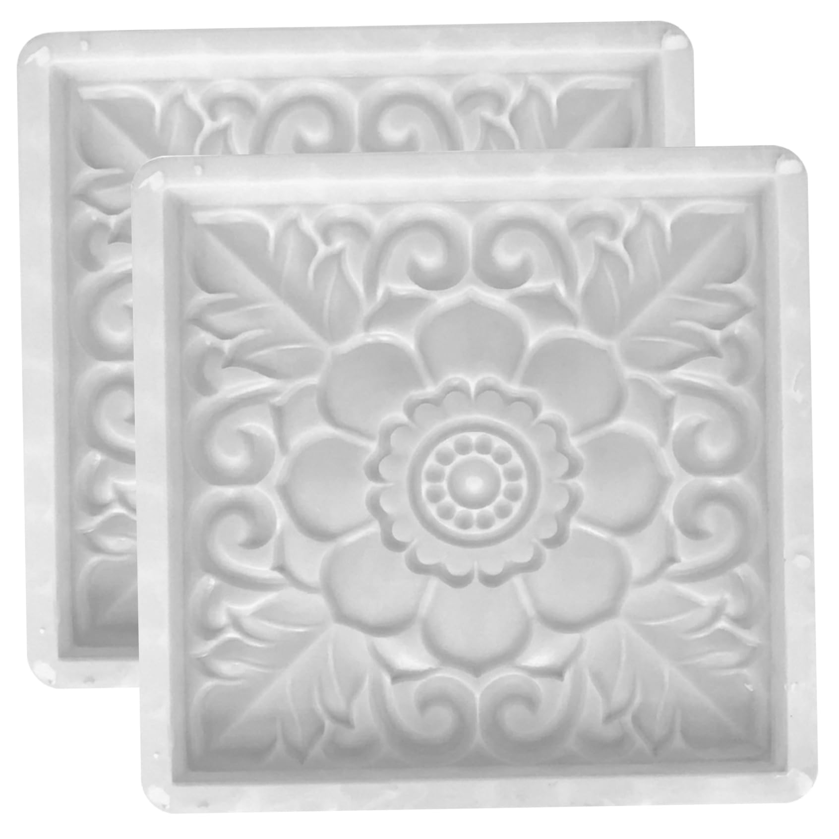 DAGLLGEW Concrete Paver Molds, 2-Pack DIY Antique Lotus Design Concrete Molds for Making Garden Path Stepping Stones, Reusable Cement Forms for Patio Walkway and Forms
