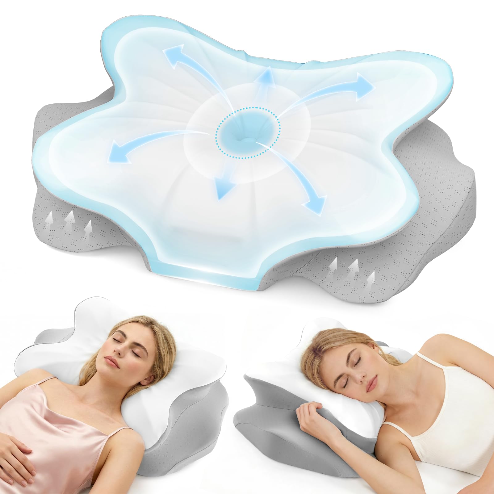 fumacos Ergonomisches Memory Foam Nackenkissen mit kühlender, Abnehmbarer Hülle für Seiten Bauch- und Seitenschläfer