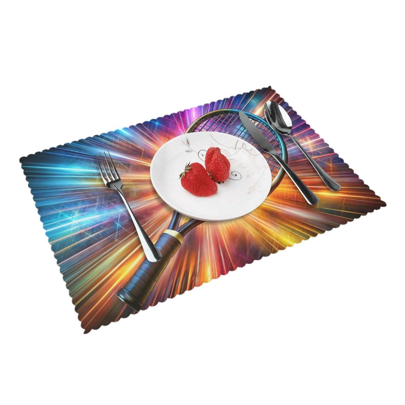 Neon Colorful Tennis Racket (2) Placemats Set of 4 Print Table Mats Place Mats Table Decor for Kitchen Dining 12X18 in