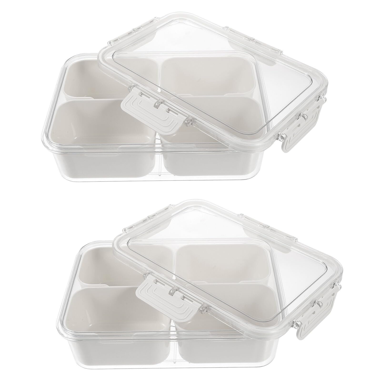 2 Stücke Tragbare Snackbox mit Fächern und Deckel Transparenter Organizer für Süßigkeiten Obst Nüsse Gewürze mit Praktischem Griff für Picknick Party und Reise