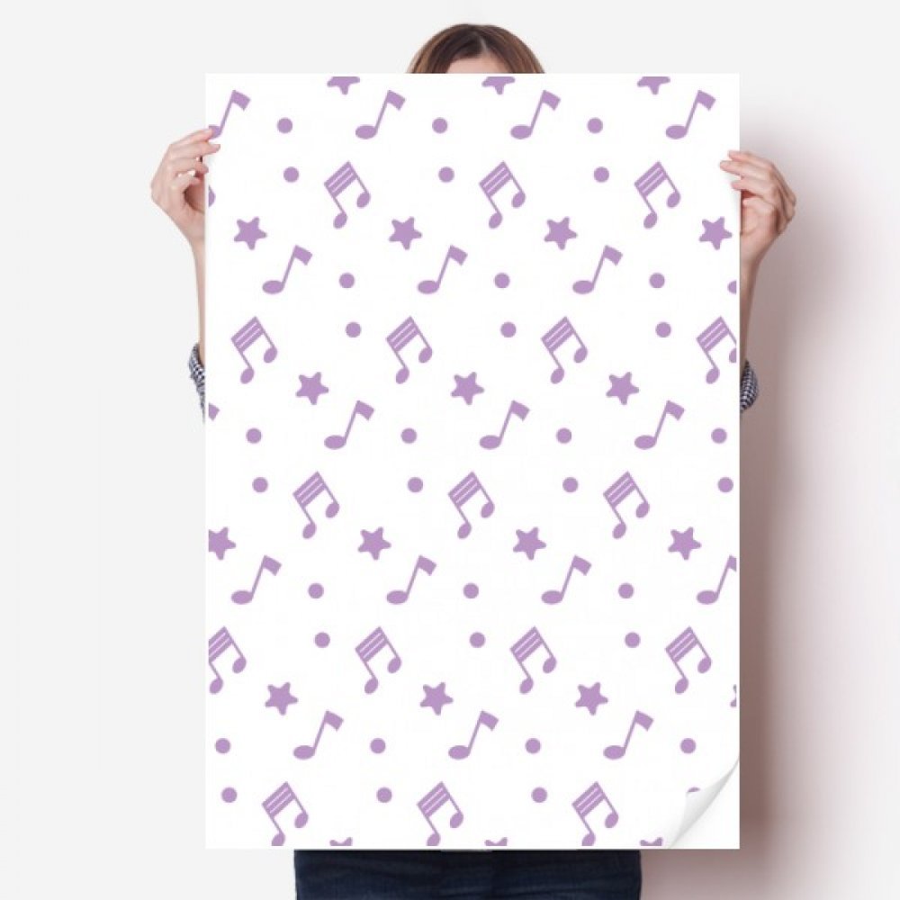 Sticker mural notes de musique violette grand format avec petites étoiles multicolores