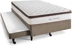 Cama Box Solteiro Herval New Veneza, 54x88x188 cm, Molas Bonnel com Colchão Auxiliar