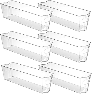 6PCS 15inch Fridge Organizer Bins Breastmilk Freezer Storage Organizer Narrow Freezer Organizers Bins Long Clear Plastic Storage Bin for Pantry Plastic Storage Bin for Breast Milks, Freezer