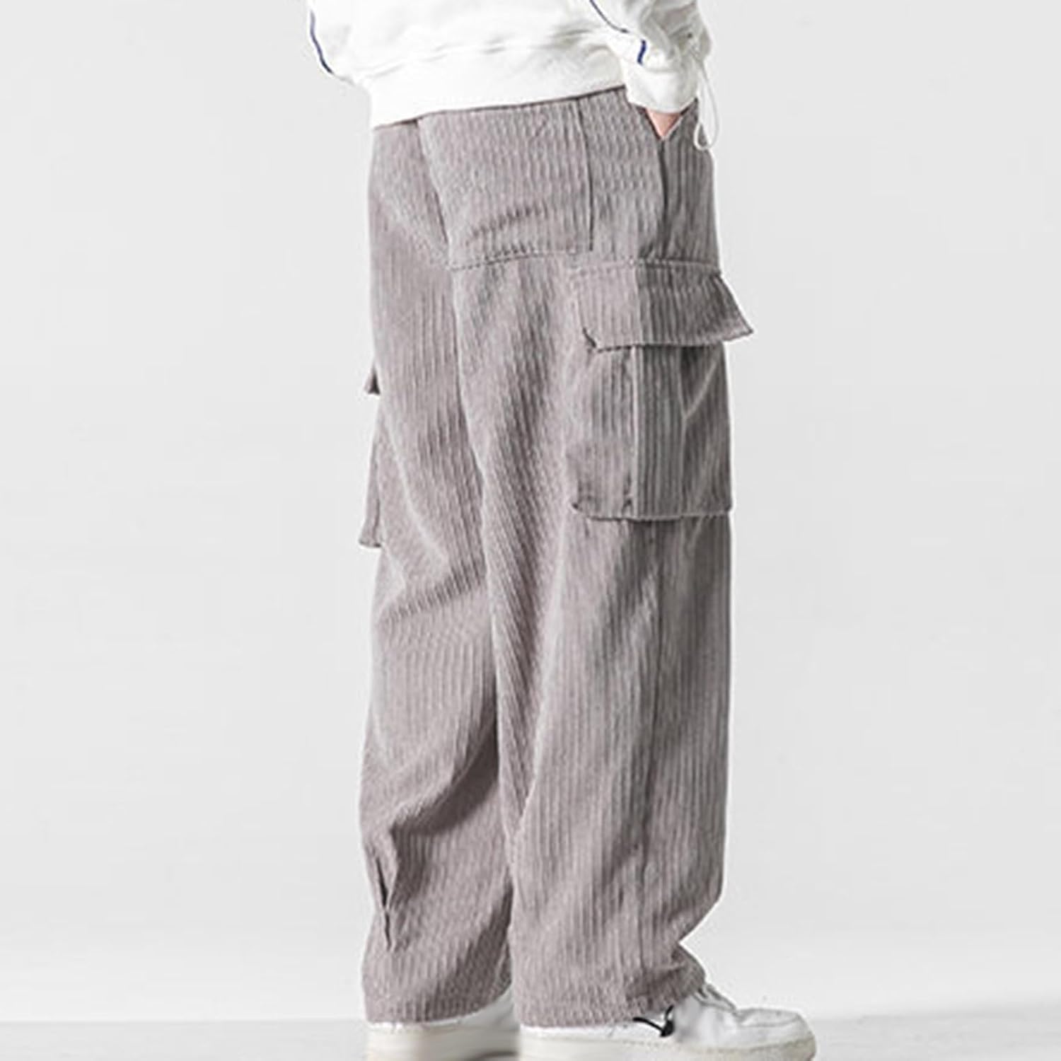 Men's Joggers Pants Casual Baggy Corduroy Drawstring Tapered Sweatpants Cargo Hippie Loose Trousers with Multi-Pocket