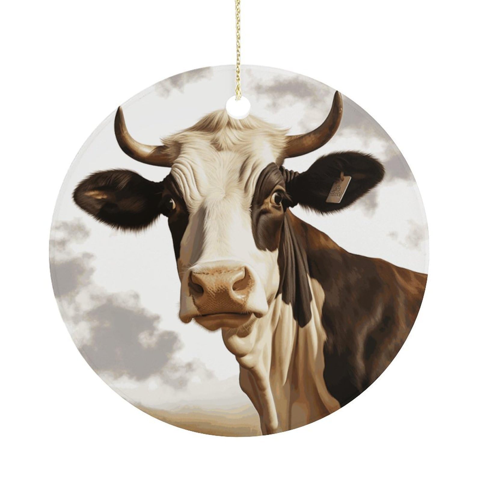 Farm Animal Cow Christmas Ornaments Colorful Round Ceramic Ornament Christmas Hanging Decor Christmas Tree Decorations Xmas Keepsake for Women Men Xmas Holiday Party