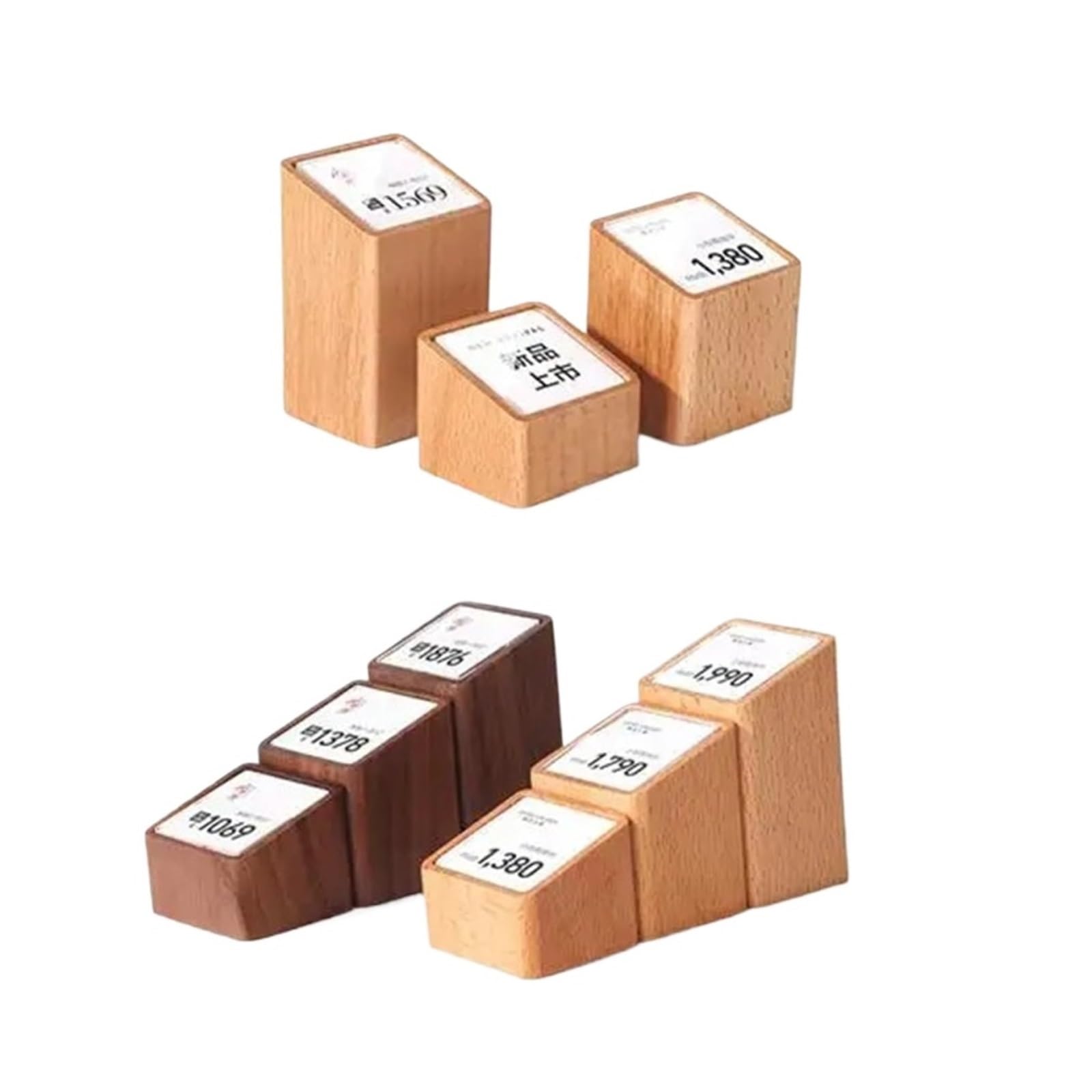 Zovloer Solid Wood Products Price Tag 4pcs Mini Wood Price Display Rack Creative Retail Tag Making Product Small Holder Acrylic Label Stand For Retail Store Boutique Restaurant(Color1)