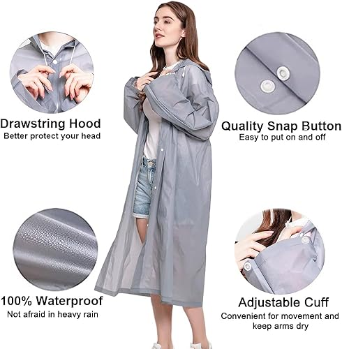 Miniatura 2 de Rain Ponchos for Adults, Reusable Raincoats for Women Men, 2 Pack Emergency Rain Jacket with Hood for Disney Outdoor