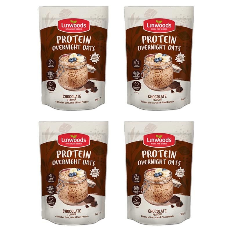Linwoods (4x 1KG) Chocolate Protein Overnight Oats | Gluten Free Oats | Healthy Plant Based Breakfast