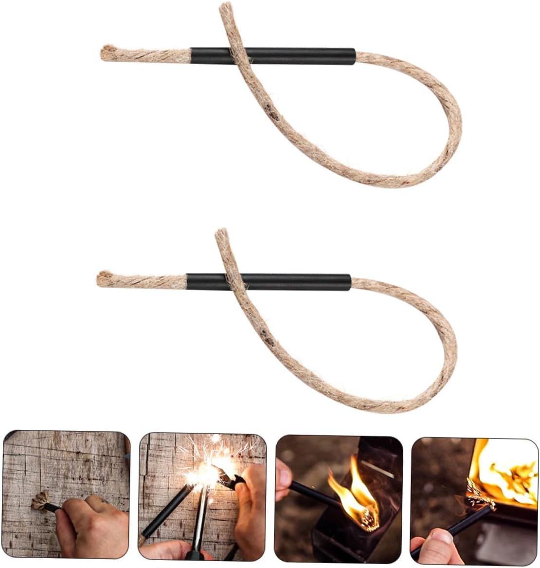 2pcs Survival Fire Starter Rope with Beeswax Core and Aluminum Sleeve for Camping Hiking Emergency Fire Lighting