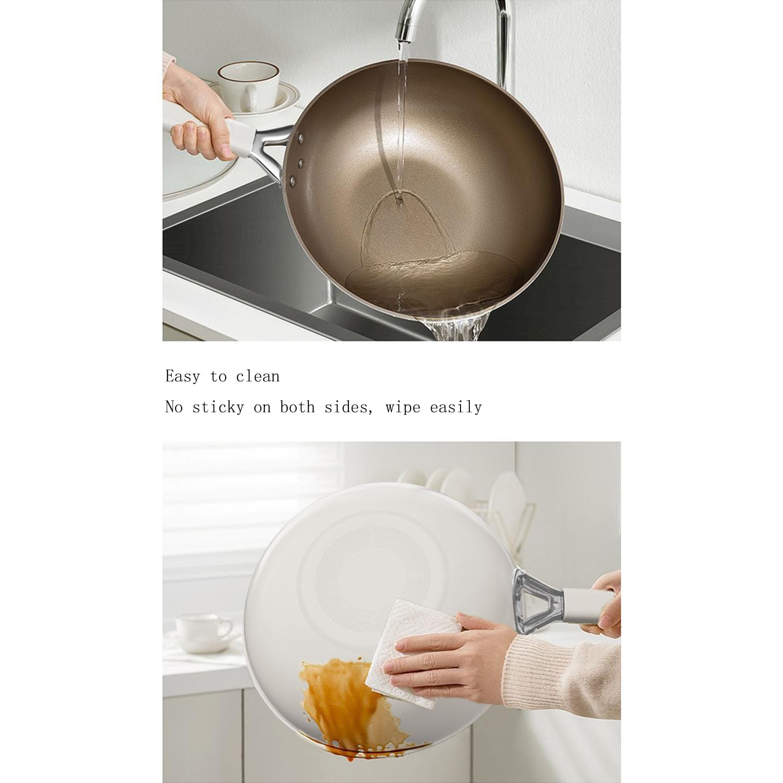 Ceramiczna Patelnia Wok, Głębokie Patelnie Wok I Patelnie Do Stir-fry Z Powłoką Nieprzywierającą Z Pokrywką, Naczynia Kuchenne Bez PFOA, Odpowiednie Do Kuchenek Gazowych I Indukcyjnych(Size:34CM)