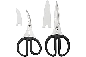 KitchenAid Cortes Curved Kitchen Shears 2-Piece Black Set for Seafood, Shellfish, Poultry and Herbs