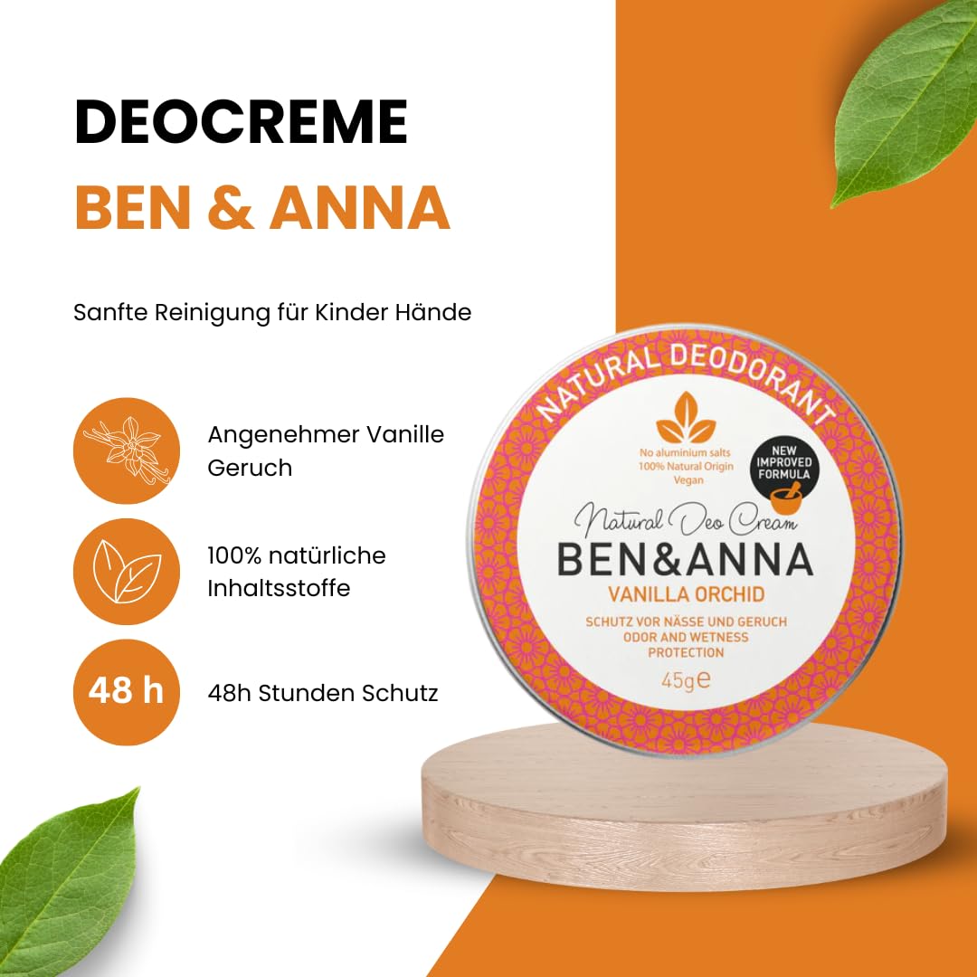 BEN & ANNA Deoccreme Vanilla Orchid – naturalny dezodorant dla mężczyzn i kobiet – dezodorant przeciwko silnemu poceniu się – wegański i naturalny kosmetyk – dezodorant bez aluminium – 1 opakowanie