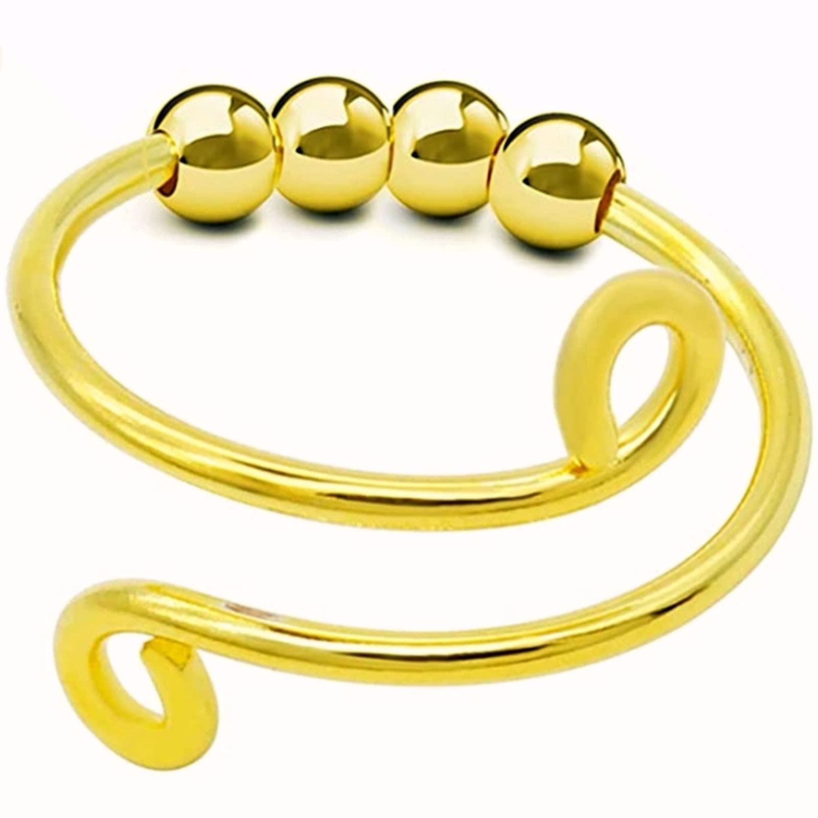 Anxiety Ring with Beads,Fidget Spinning Rings for Women Men Anxiety Worry,Stress Relief Rings (Gold)