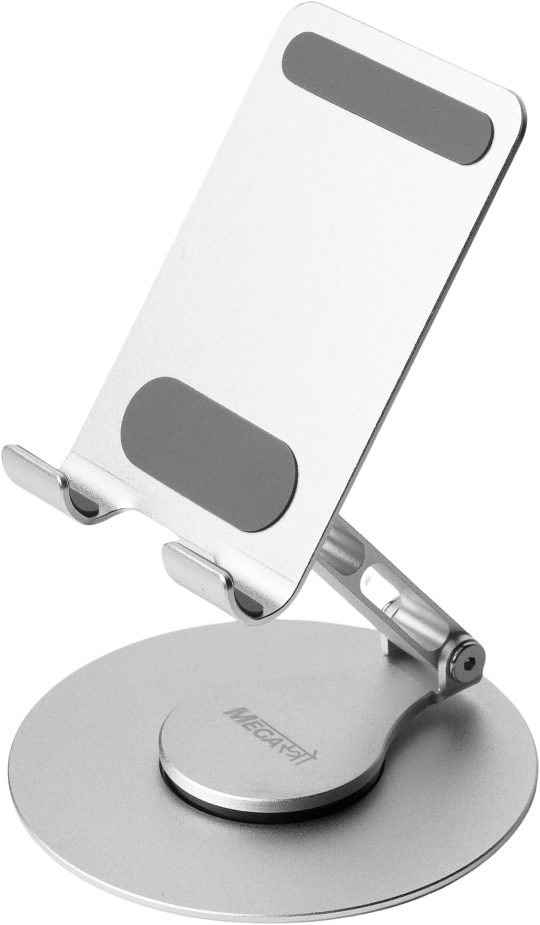 MegaStro® Aluminum 360 Rotatable Phone/Tablet Stand (Under 10inch) - MVPmini | Adjustable, Sturdy, and Versatile | Universal Compatibility | Hands-Free Viewing (Metallic Silver)