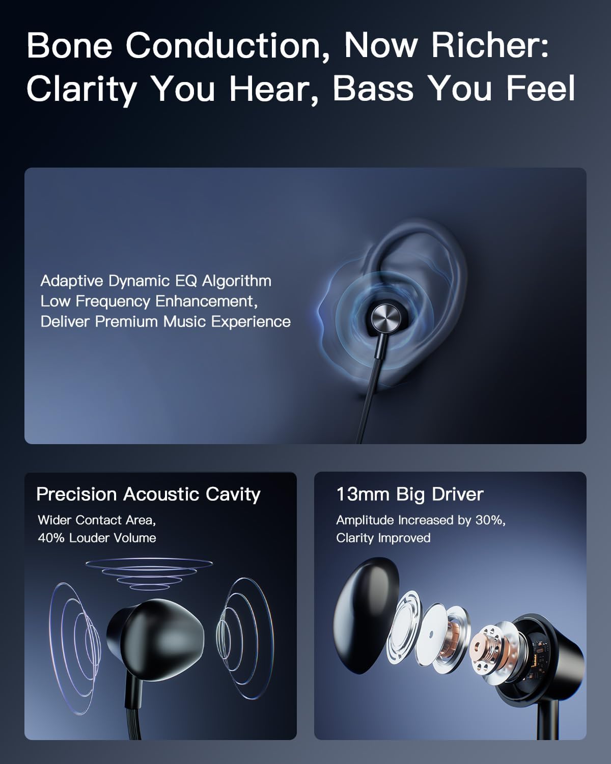 Bone Conduction Headphones, Neckband Headphones for Anti-Drop, 7H Listening Time, Neck Earbuds with Noise Isolation Mic, for Meeting, Running Fitness - Image 2