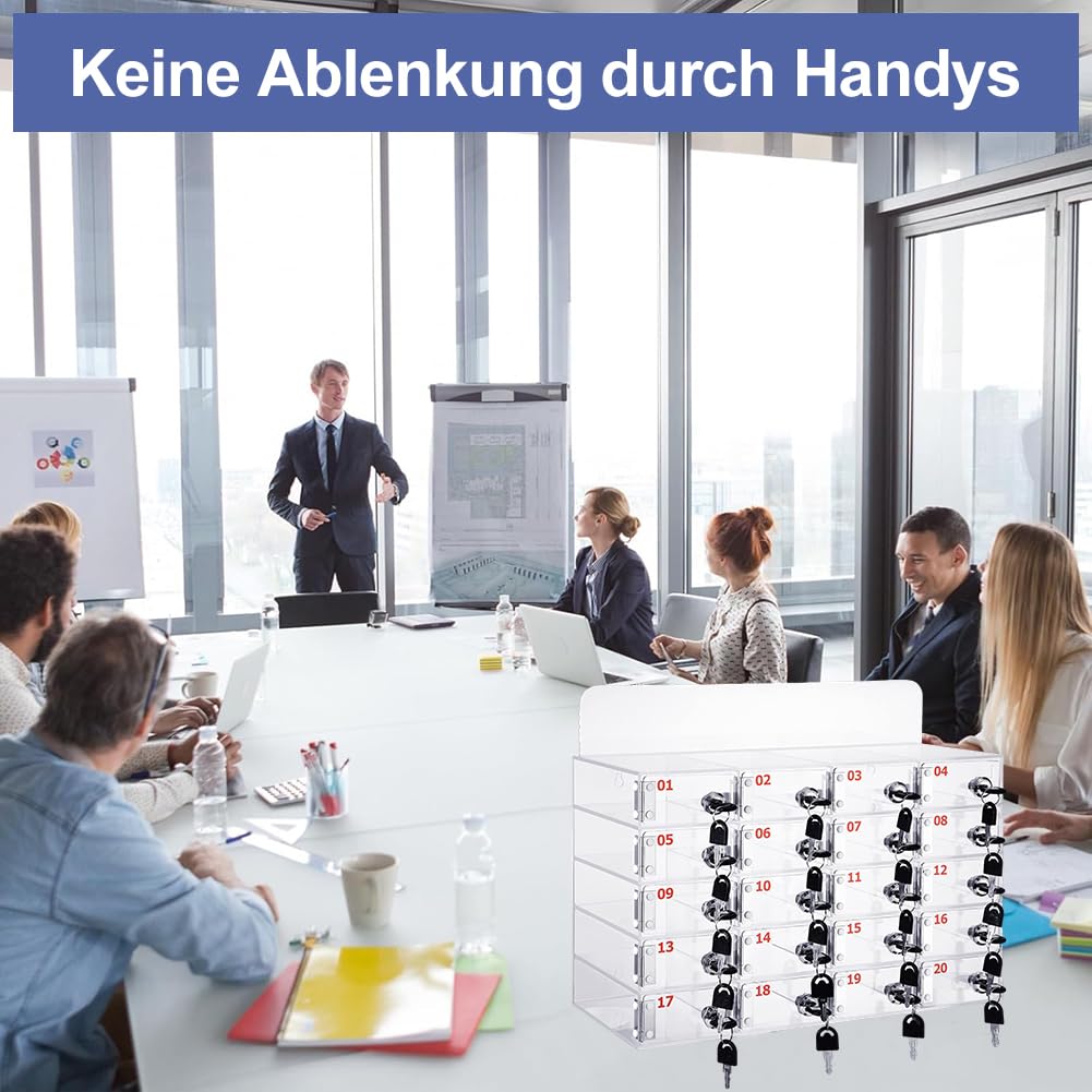 Acryl Handy-Aufbewahrungsbox mit Türschlössern und Schlüsseln, 20 Fächer, Wandmontage & Schreibtisch