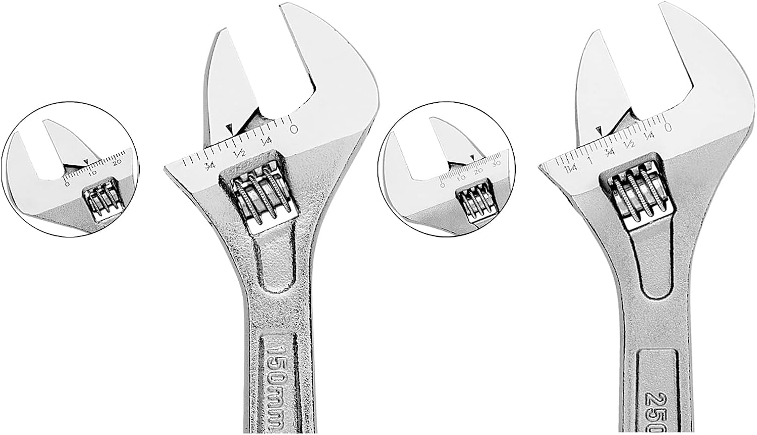 MAXPOWER 2PCS Adjustable Wrench Set, 6-Inch 10-Inch Heavy Duty Shifter Movable Spanner with Ergonomic Handle, Wide Jaw, Drop Forged Cr-V Steel, Chrome Finish, Metric/SAE