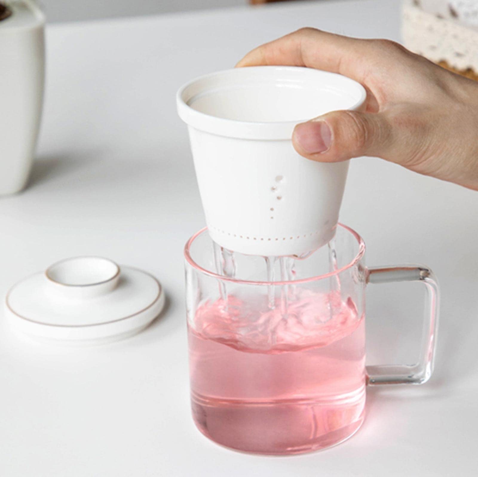 MRKU Tasses à café, Tasses à thé, Tasses à Lait, Tasses à thé en Verre avec infuseur Amovible et Couvercle, 9,5 oz, Tasses à thé en Verre épais, théière filtrante Transparente pour Cappuccino