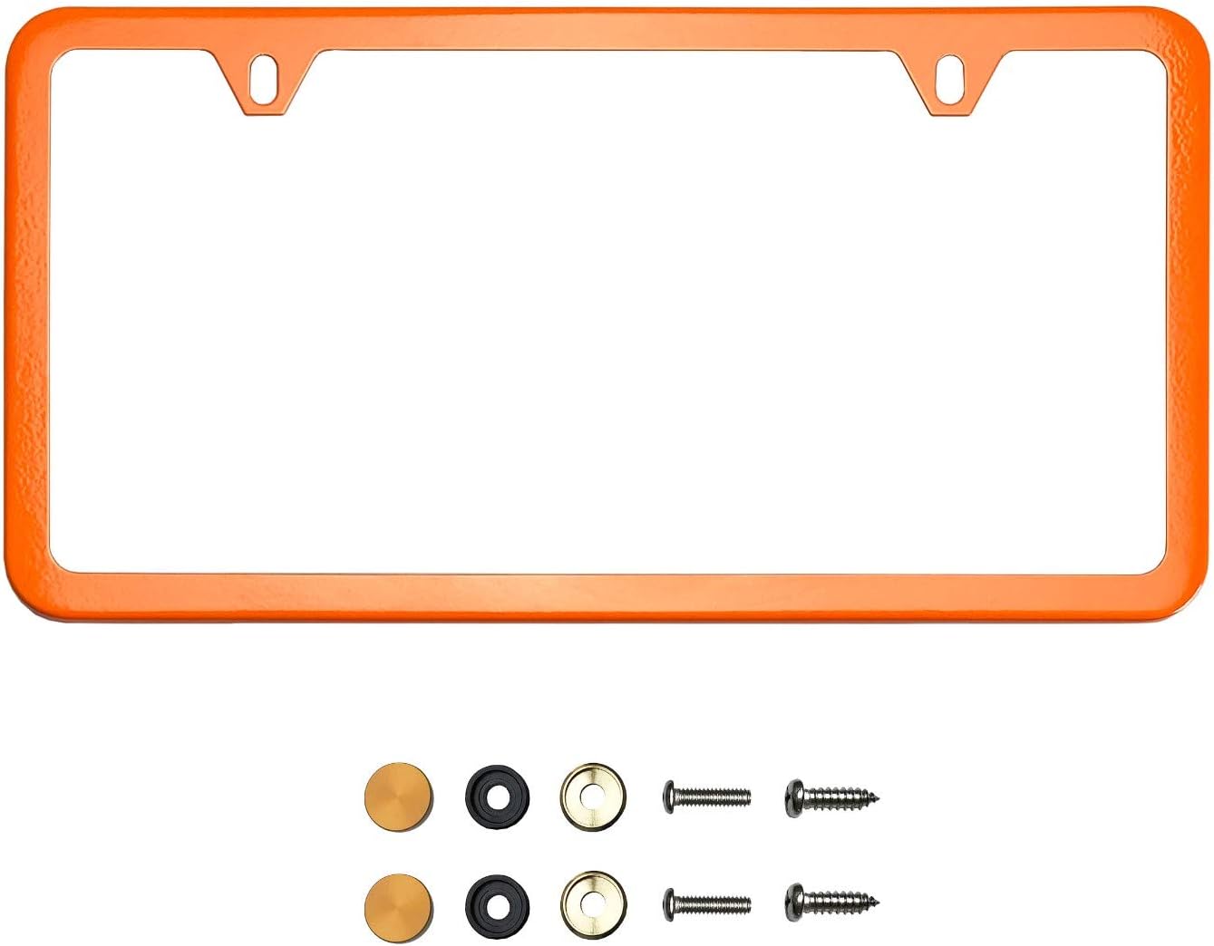 JOJOART Abstract Orange Glitter 2 Holes Aluminum License Plate Frames 2Pcs Solid