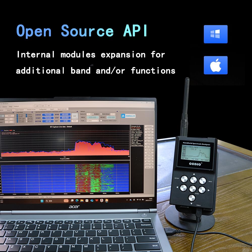 WSUB1G Handheld Spectrum Analyzer, Portable Digital Frequency Tester, 240MHz-960MHz Wideband, CNC Aluminum Alloy Shell, Open Source, Firmware Upgradable, Rechargeable, Black Rugged