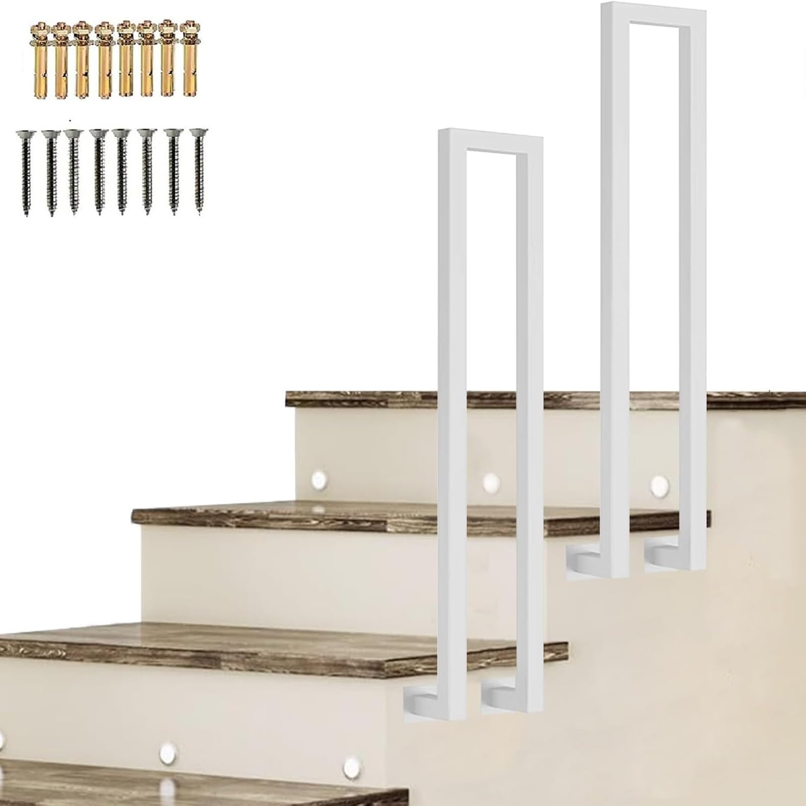 Zyntho White Side Mounted U Shaped Guardrail Railing, Hand Rails For Outdoor Steps, Stair Railing Indoor Outdoor, For Indoor And Outdoor Garden Attic Steps Decoration Staircase Handrails(95Cm/3.1Ft)