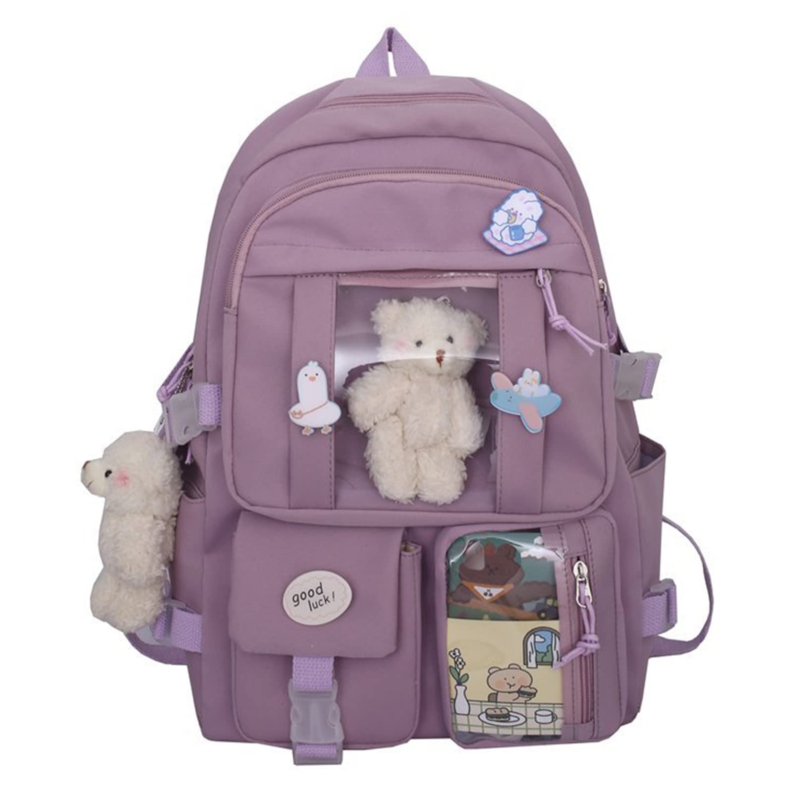 7VSTOHSKawaii School Backpack for Girls Cute Aesthetic Backpack School Bookbag with Pin and Accessories