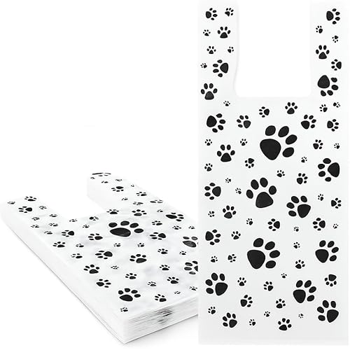 1000-Pack Small Paw Print T-Shirt Bags with Handles – Bulk Disposable Plastic Pet & Retail Shopping Bags, .50 Mil HDPE, for Vet Clinics, Pet Stores, Adoption Agencies & Poop Pick-Up (8″ × 5″ × 16″)