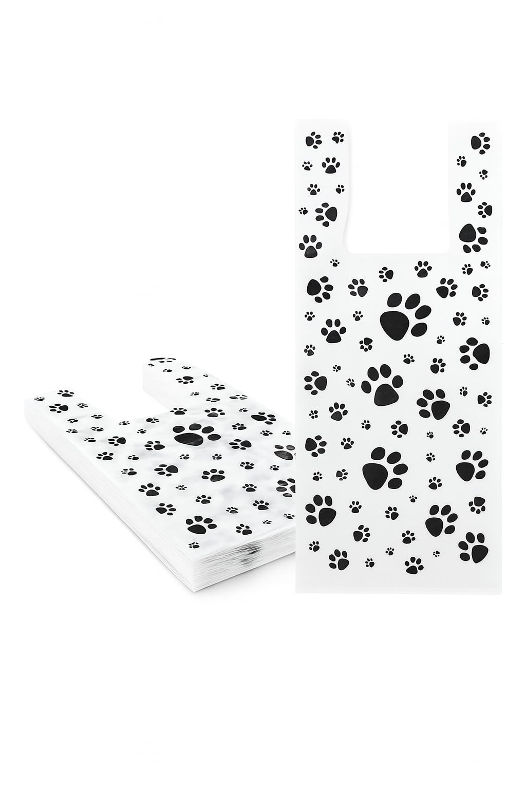 1000 Pack Paw Print T-Shirt Bags with Handles – Bulk Disposable Plastic Pet & Retail Shopping Bags, .50 Mil HDPE, for Vet Clinics, Pet Stores,