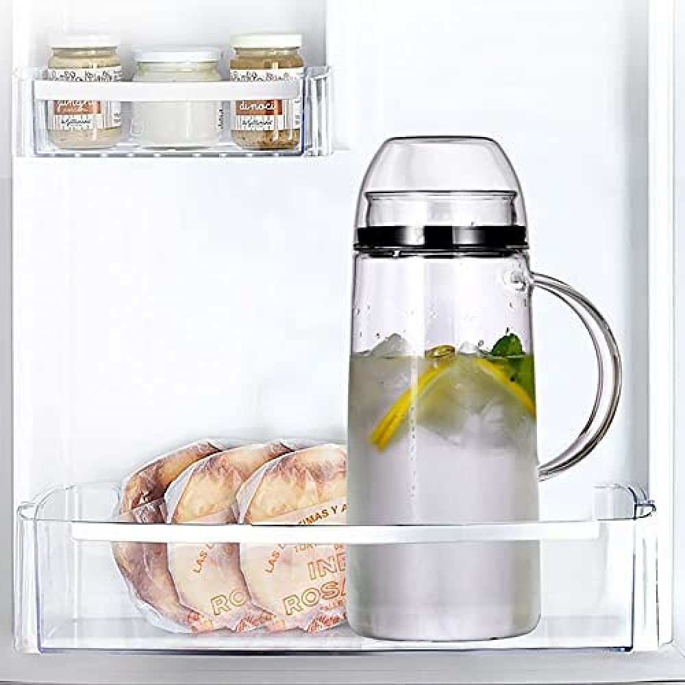 Großer Glaskrug Mit Griff Und Deckel, Glas-Kaltwasserkocher,Versiegelte Karaffe Mit Silikon-Dichtring Für Milch, Saft, Hausgemachte Getränke-1.5L