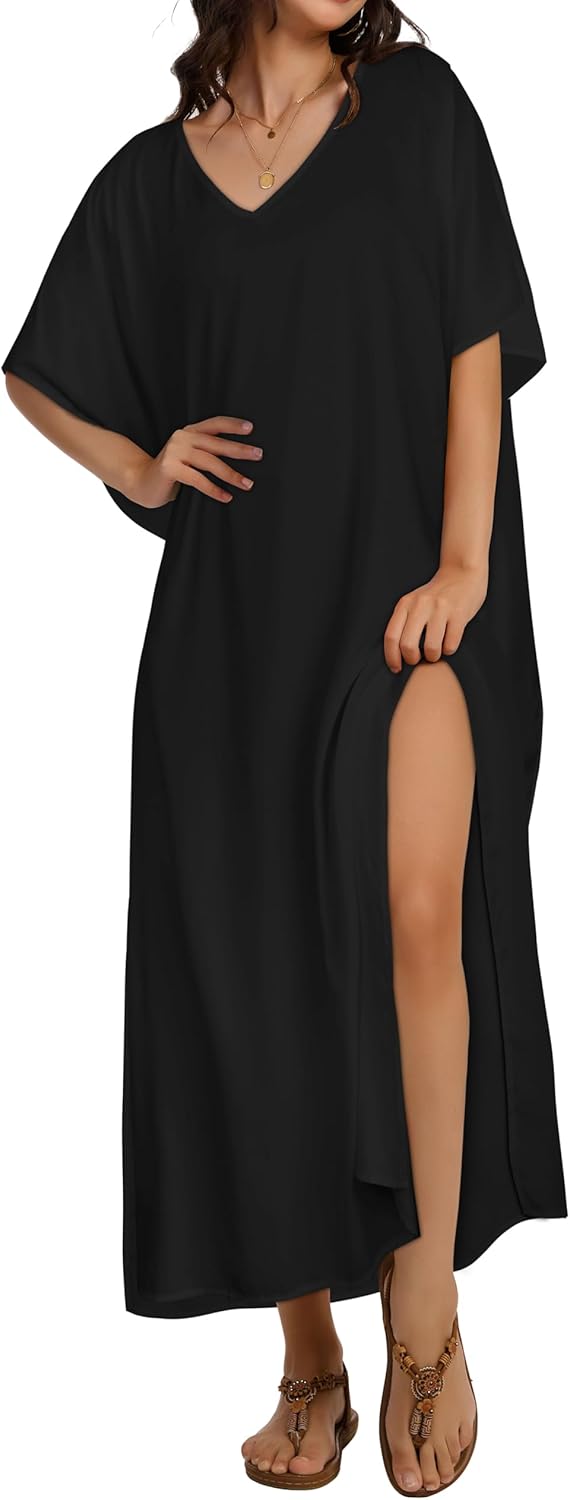 CHICGAL Kaftan Dresses for Women Oversized Long Batwing Sleeve Caftan V Neck Beach Cover Ups Summer Maxi Dress - Image 7