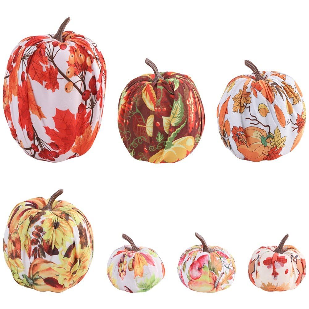Caeanhi 7pcs Artificial Pumpkins Harvest Lifelike Pumpkin Ornament Assorted Sizes Fake Foam Pumpkins Set for Fall Autumn Thanksgiving