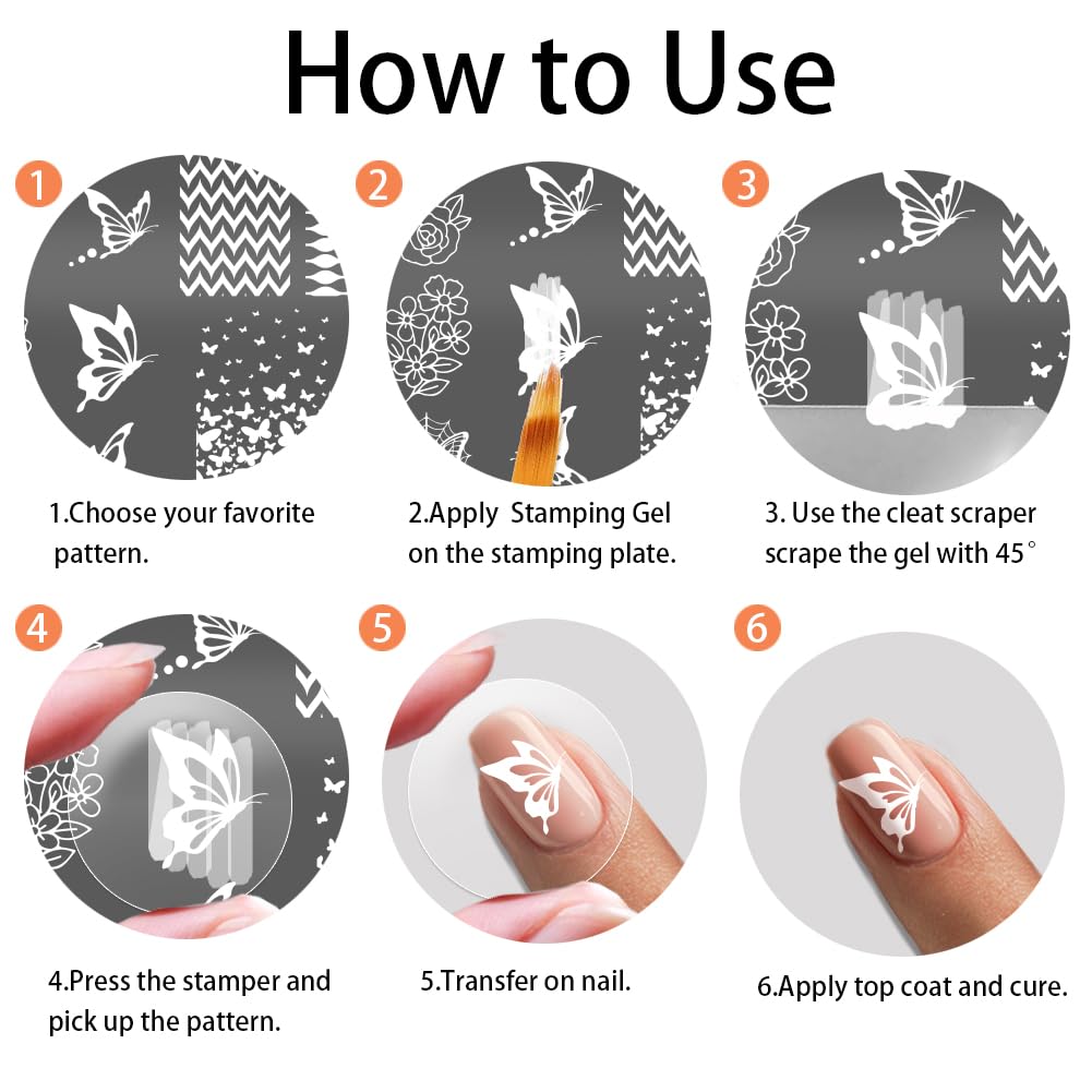 PH PandaHall 5pcs Farfalle Fiamme Nail Stamping Piastre Cuori Fiori Nail Art Modelli Zodiaco Manicure Art Stencil Sole Luna Stella Unghie Design Timbro per Donne Manicure Salone Stampa fai da te