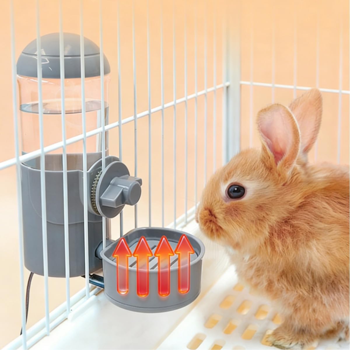 Rabbit Heated Water Bottle 500ml Bunny Hanging Water Fountain Automatic Guinea Pig Water Dispenser No Leak Drinking Feeder for Bunny Chinchilla Hamsters Cat Dog Small Animals (Grey)