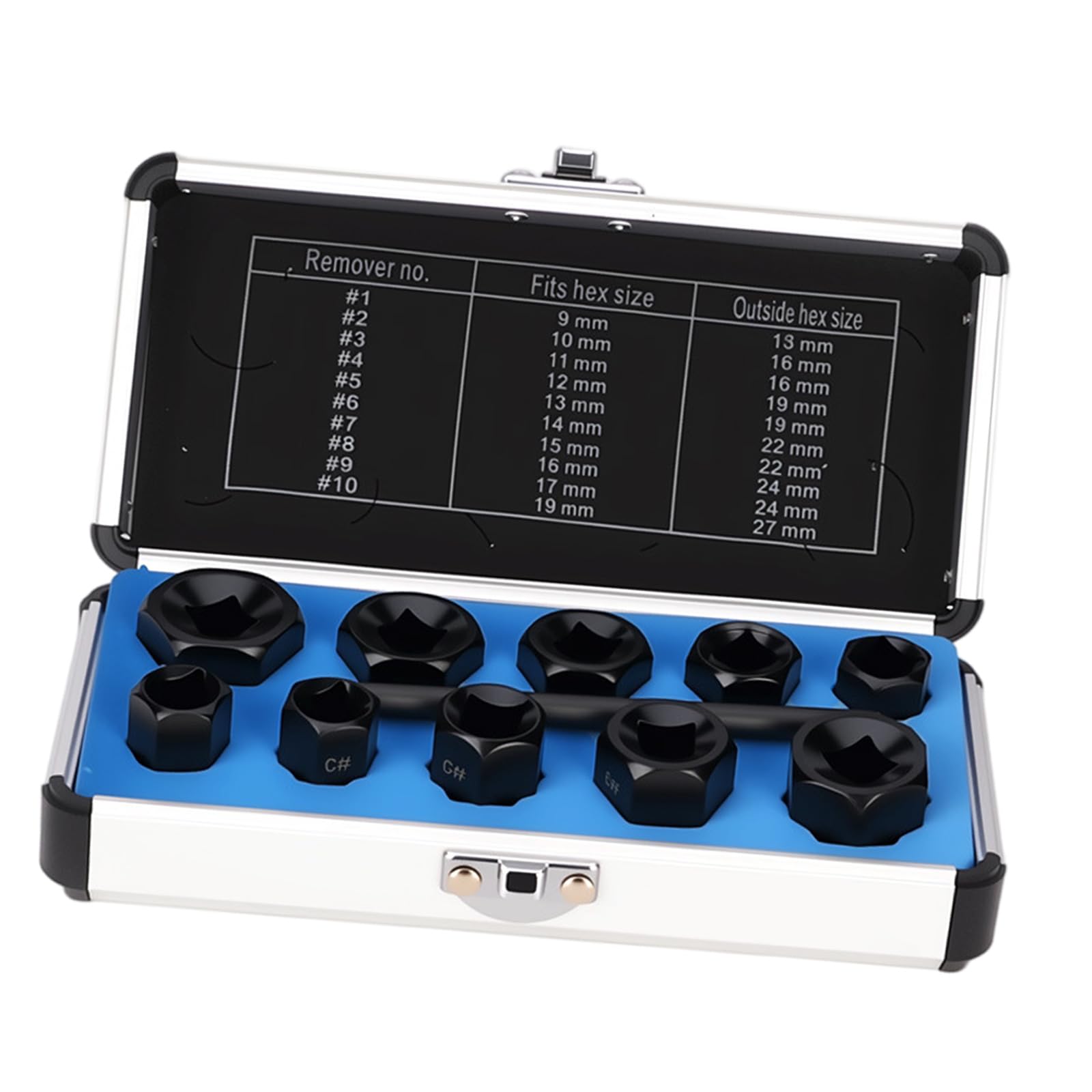 11 Pcs Fastener Removal Set High Strength Alloy Steel for Damaged Rusty Locked Fasteners with Aluminum Case Quick Releases Nut Extractor