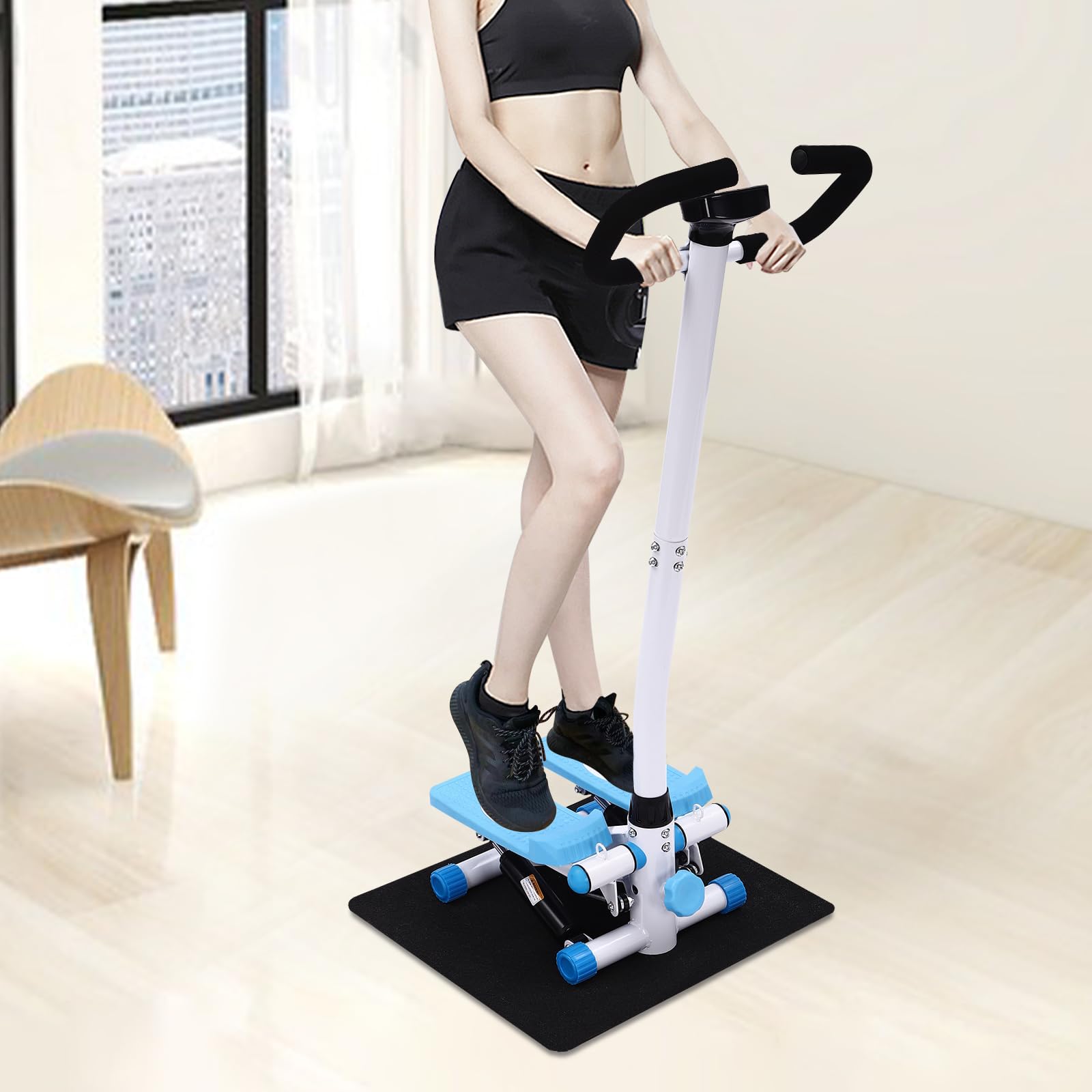 Stepper de fitness avec guidon, Swing Stepper à hauteur réglable jusqu'à 150kg, avec écran LCD et bandes de résistance, pour entraînement complet du corps à la maison/bureau