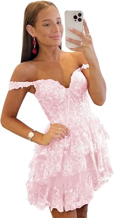 Bolodoo Short Lace Appliques Homecoming Dresses for Teens 2024 Corset Prom Dress Puffy Evening Formal Gown
