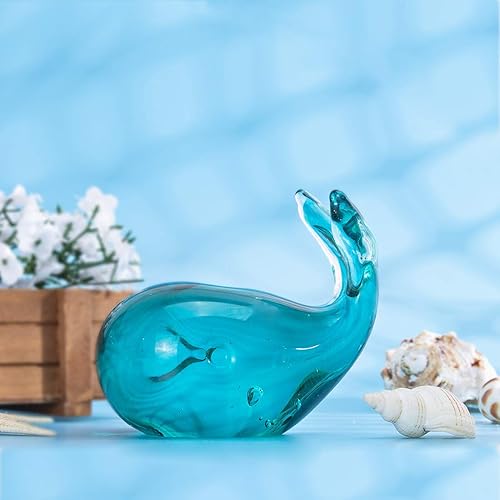 Miniatura 7 de HDCRYSTALGIFTS Figura de ballena de vidrio soplado a mano de 3.5 pulgadas, coleccionables, pisapapeles, decoración de acuario, regalo para amantes