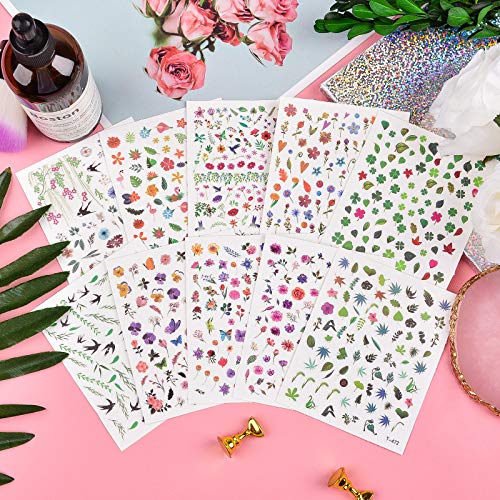 EBANKU 10 Blatt Nagelsticker Selbstklebend, Flower Leaf und Birds 3D Nail Design Nagelaufkleber für Frauen,Gel Nails… – Bild 4