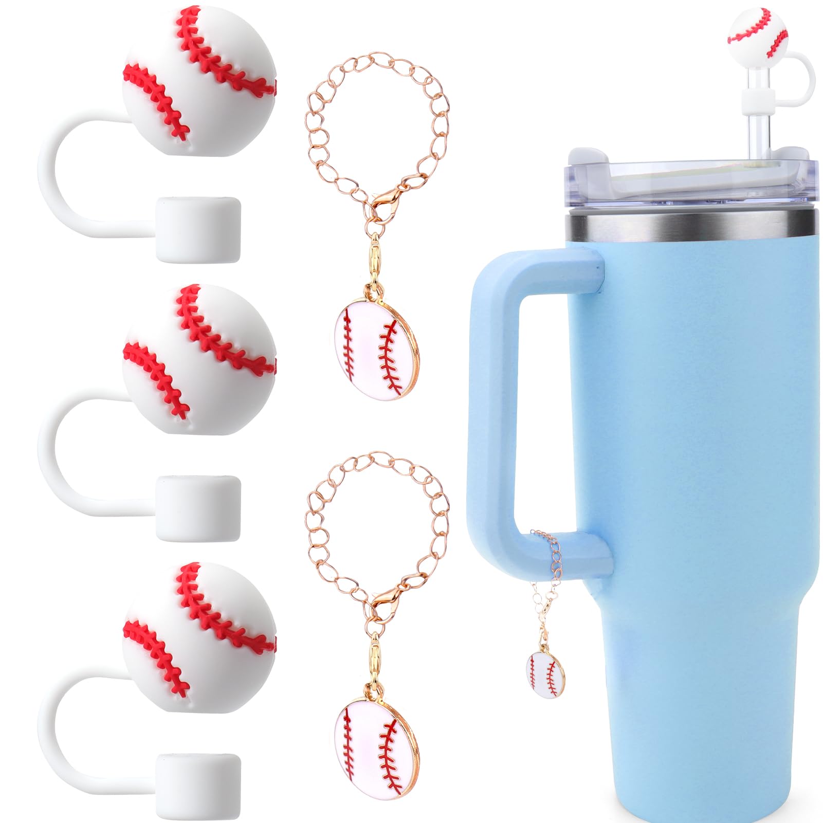 Mity Rain Cup Accessories for Stanley Decorations - Baseball Mom Accessories 3PCS Straw Topper Cover Cap With 2PCS