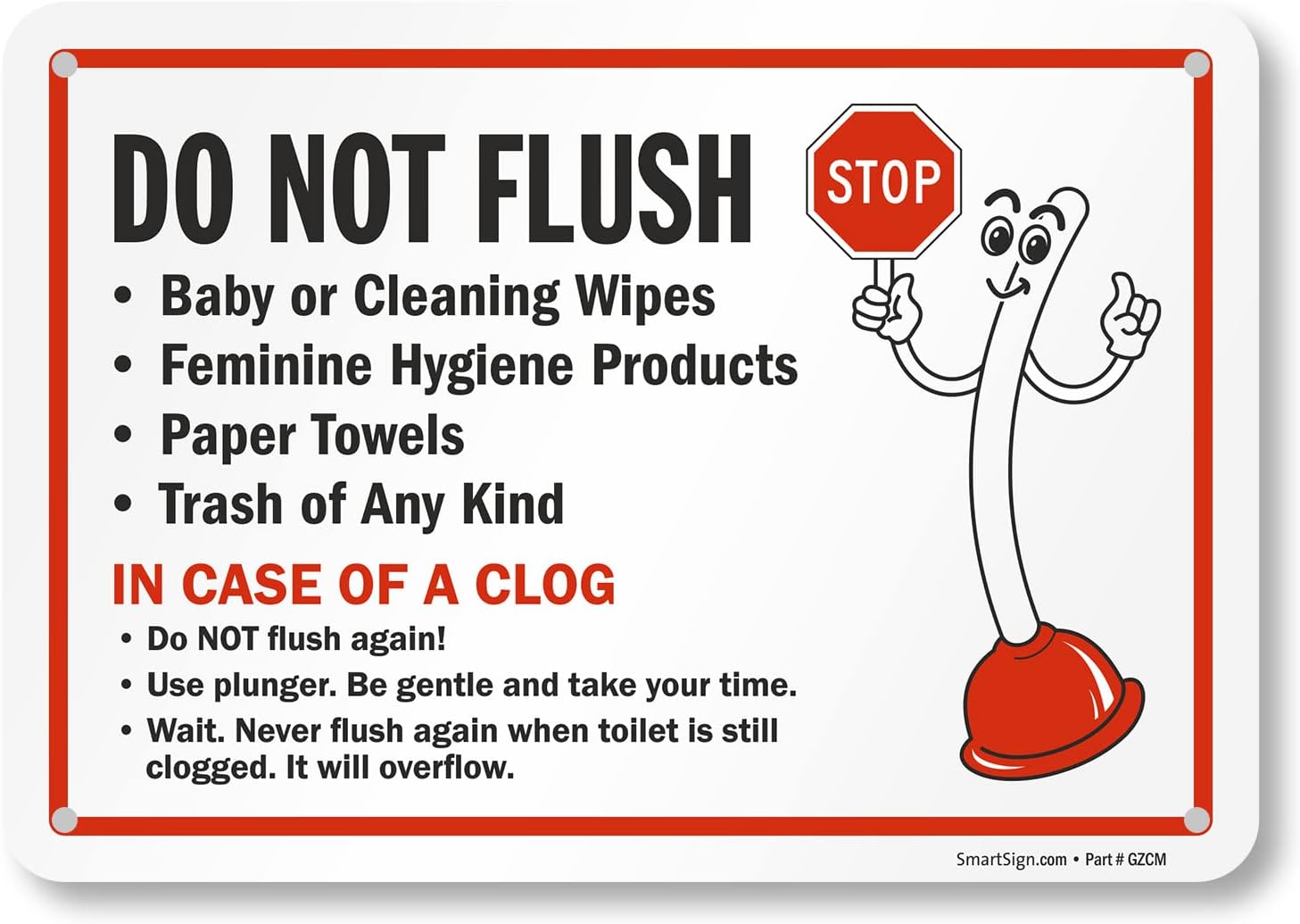 SmartSign 7 x 10 inch “Do Not Flush Baby Wipes, Feminine