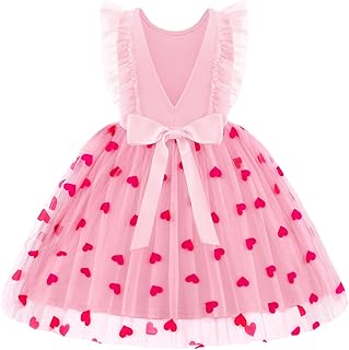 Toddler Dress Summer Ruffle Sleeve V-Back Tie Waist Flower Girl Dresses Wedding Tulle Outfit 2-8Y