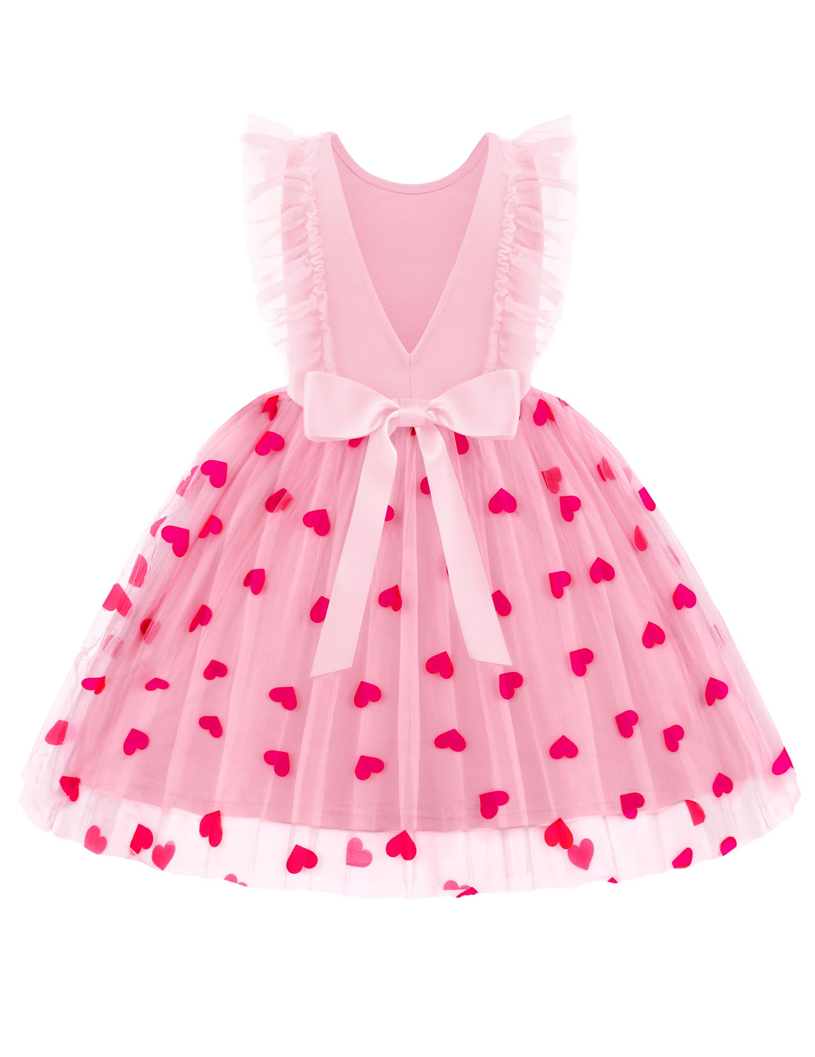 Arshiner Toddler Dress Summer Ruffle Sleeve V-Back Tie Waist Flower Girl Dresses Wedding Tulle Outfit 2-8Y