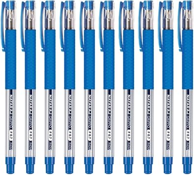 Nataraj 10 x Blue Ballpoint Pen Grippo Fine 0.7mm Tip For Continuous Writing Anti Fade Ink Anti-Slip Grip For Office and Home - Sold By VR Angel