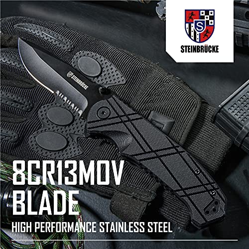 Steinbrücke Pocket Knife - Tactical Folding Knife Stainless Steel 8Cr15Mov 3.4'' Blade, Cnc Machined G10 Handle With Clip For Tactical, Camping,Outdoor, Gifts For Men, Dad #TOP6
