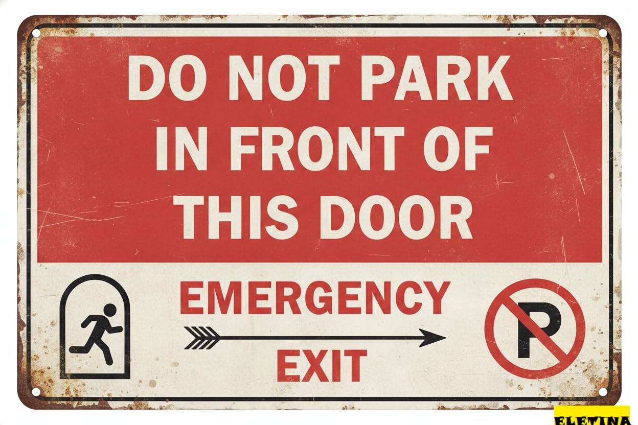 Do Not Park In Front Of This Door Aluminum Warning Tin Sign Weather Resistant UV Protected Home Bar Garage 8x12in