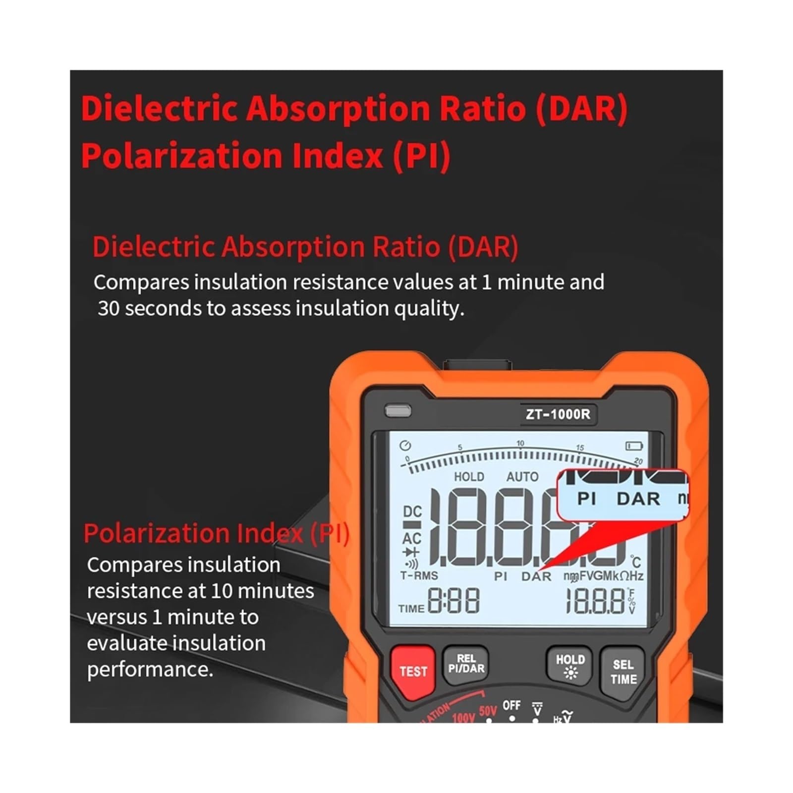 Probador Megger Comprobador digital de resistencia aislamiento ZT-1000R, megóhmetro electrónico, multímetro alta precisión 1000 V