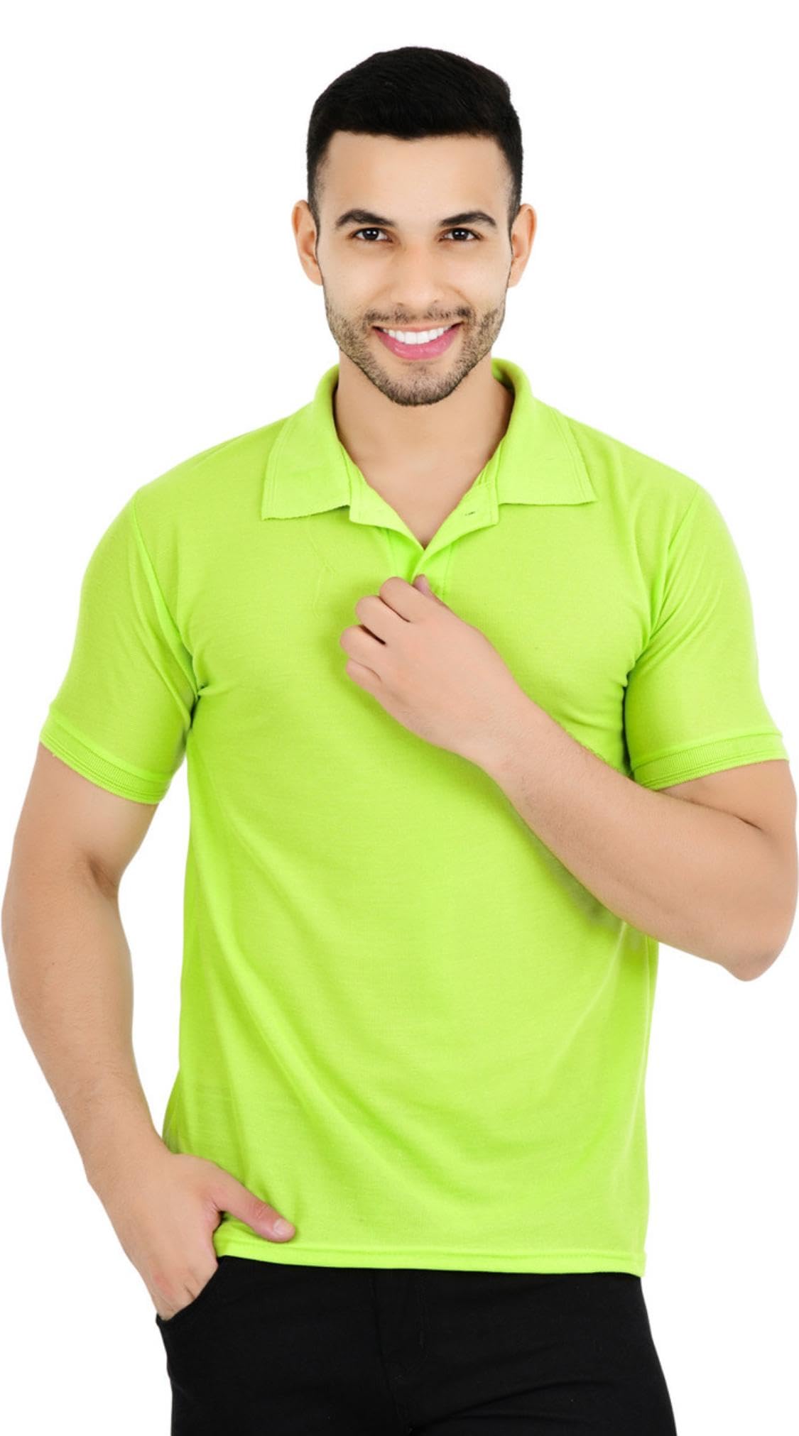 Men Parrot Green Solid Polo Collar T-Shirt Half Sleeves | Plain-Regular Fit-image-15