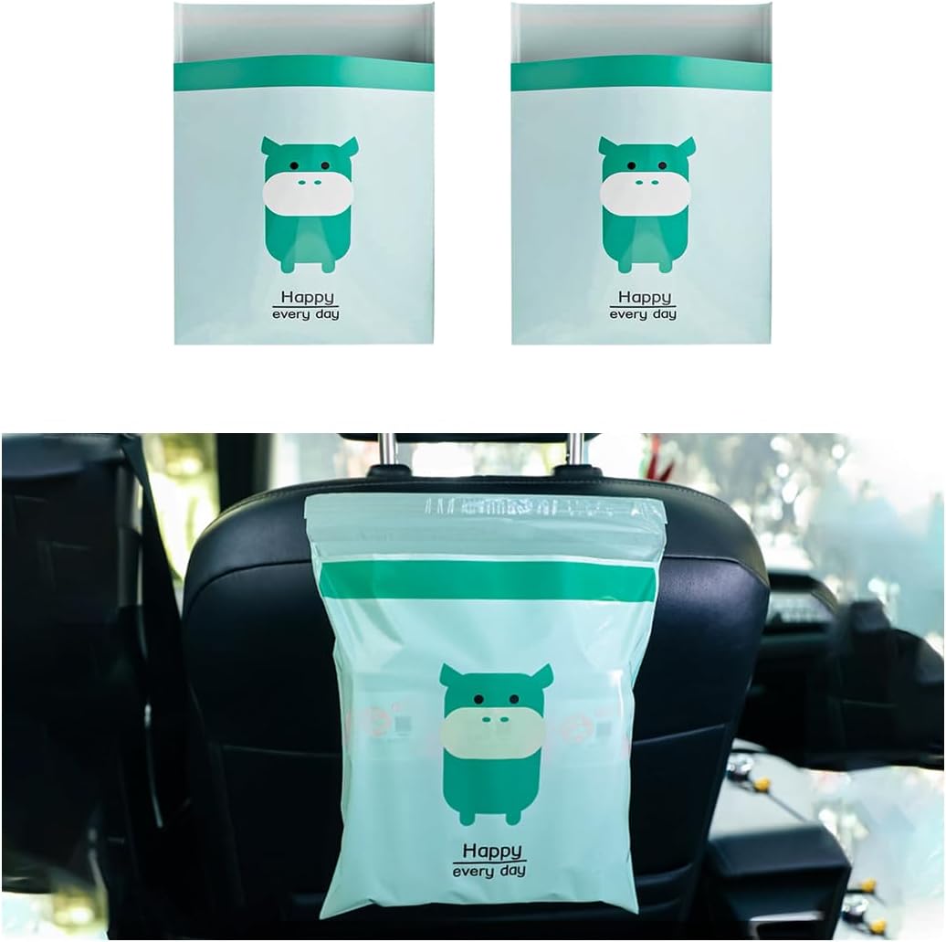 Augeny 30PCS Easy Stick-On Disposable Car Trash Bags, Self-Adhesive Waterproof Garbage Bags, Portable Leak Proof Vomit Bags, Suitable for Car, Bedroom, Office, Kitchen (Pink & Purple)
