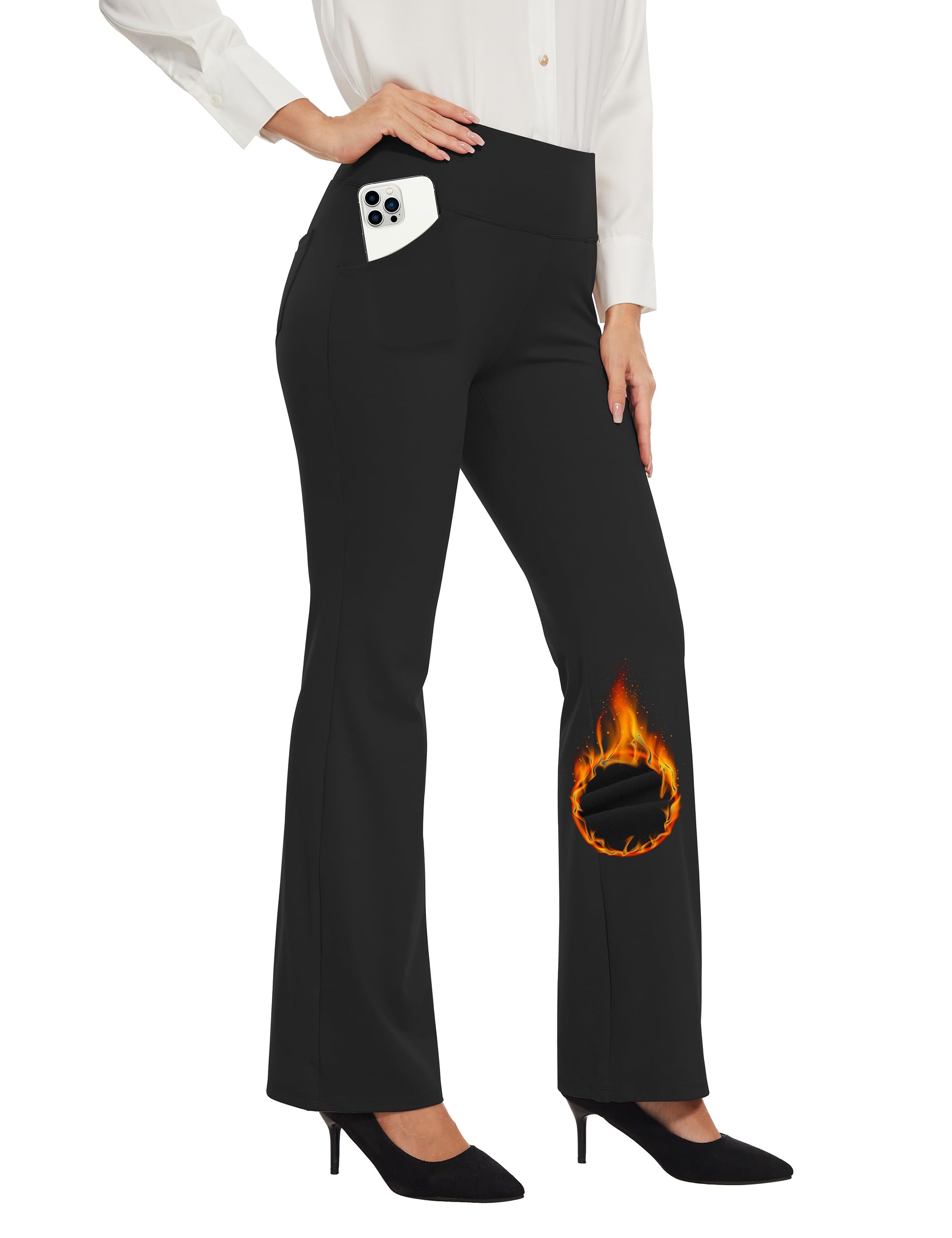 Desol Pantalones de yoga térmicos para mujer con forro polar, con 4 bolsillos, pantalones deportivos de invierno para mujer, largos, cintura alta, elásticos, cálidos